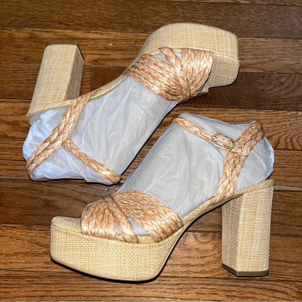 Marc Fisher LTD Chela Platform Raffia Sandals Medium Natural Tan Women’s Size 11 - Picture 7 of 14